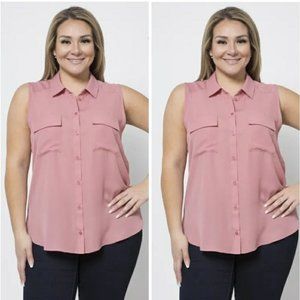 Black sleeveless collard button up shirt